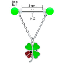 Load image into Gallery viewer, 14G 11/16 Ladybug Shamrock UV Glow Chain Dangle Nipple Ring Set
