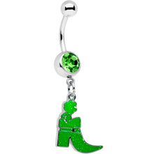 Load image into Gallery viewer, Green Gem Glow in Dark Leprechaun Boot St Patricks Dangle Belly Ring
