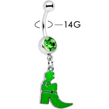 Load image into Gallery viewer, Green Gem Glow in Dark Leprechaun Boot St Patricks Dangle Belly Ring
