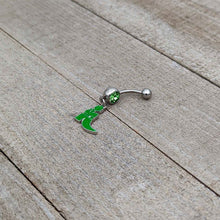 Load image into Gallery viewer, Green Gem Glow in Dark Leprechaun Boot St Patricks Dangle Belly Ring
