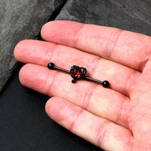 将图片加载到图库查看器，14G Red CZ Gem Black Passion Heart Industrial Barbell 38mm
