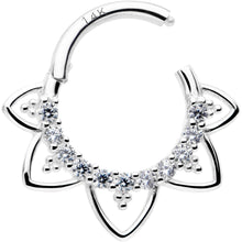 Load image into Gallery viewer, 16G 5/16 Clear CZ Gem 14k White Gold Filigree Hinged Segment Ring
