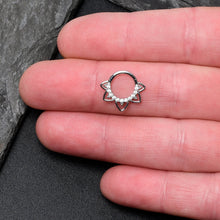 Load image into Gallery viewer, 16G 5/16 Clear CZ Gem 14k White Gold Filigree Hinged Segment Ring

