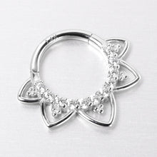 Load image into Gallery viewer, 16G 5/16 Clear CZ Gem 14k White Gold Filigree Hinged Segment Ring
