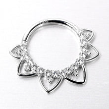 Load image into Gallery viewer, 16G 3/8 Clear CZ Gem 14k White Gold Filigree Hinged Segment Ring
