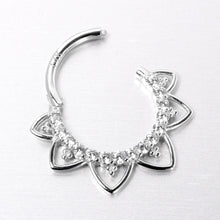 Load image into Gallery viewer, 16G 3/8 Clear CZ Gem 14k White Gold Filigree Hinged Segment Ring
