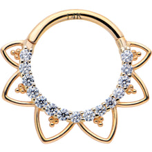 Load image into Gallery viewer, 16G 3/8 Clear CZ Gem 14k Yellow Gold Filigree Hinged Segment Ring
