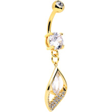 Load image into Gallery viewer, Clear CZ Gem Gold Tone Lush Leaf Dangle Belly Ring
