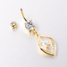 Load image into Gallery viewer, Clear CZ Gem Gold Tone Lush Leaf Dangle Belly Ring

