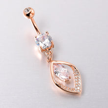 Load image into Gallery viewer, Clear CZ Gem Rose Gold Tone Lush Leaf Dangle Belly Ring
