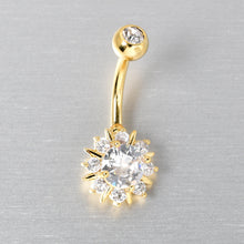 Load image into Gallery viewer, Clear CZ Gem Gold Tone Luxury Sun Splash Belly Ring
