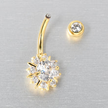 Load image into Gallery viewer, Clear CZ Gem Gold Tone Luxury Sun Splash Belly Ring
