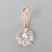 Load image into Gallery viewer, Clear CZ Gem Rose Gold Tone Luxury Sun Splash Belly Ring
