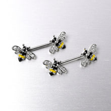 Load image into Gallery viewer, 14G 9/16 Clear CZ Gem Honey Bees Barbell Nipple Ring Set
