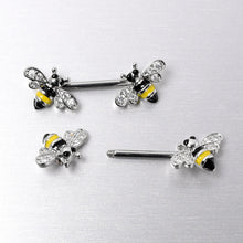 Load image into Gallery viewer, 14G 9/16 Clear CZ Gem Honey Bees Barbell Nipple Ring Set
