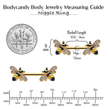 Load image into Gallery viewer, 14G 9/16 Clear CZ Gem Gold Hue Honey Bees Barbell Nipple Ring Set
