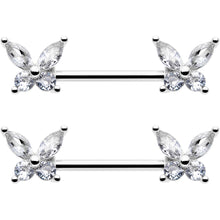 Load image into Gallery viewer, 14G 9/16 Clear CZ Gem Butterflies Barbell Nipple Ring Set
