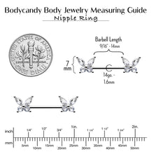 Load image into Gallery viewer, 14G 9/16 Clear CZ Gem Butterflies Barbell Nipple Ring Set

