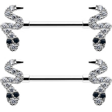 Load image into Gallery viewer, 14G 9/16 Clear Black CZ Gem Sexy Snakes Barbell Nipple Ring Set
