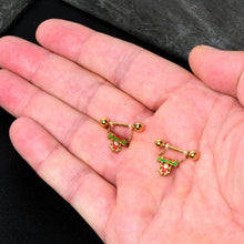 Load image into Gallery viewer, 14G 9/16 Gold Tone Santa Merry Christmas Dangle Nipple Ring Set
