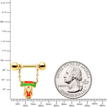 Load image into Gallery viewer, 14G 9/16 Gold Tone Santa Merry Christmas Dangle Nipple Ring Set
