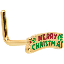 Load image into Gallery viewer, 20G 7mm Gold Tone Merry Christmas Inlaid L Shape Nose Ring
