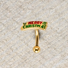 Load image into Gallery viewer, 16G 5/16 Gold Tone Merry Christmas Inlay Curved Barbell Ring
