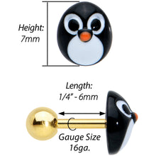 将图片加载到图库查看器，16G 1/4 Gold Tone Round Penguin Face Holiday Cartilage Earring
