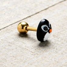 将图片加载到图库查看器，16G 1/4 Gold Tone Round Penguin Face Holiday Cartilage Earring
