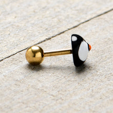 将图片加载到图库查看器，16G 1/4 Gold Tone Round Penguin Face Holiday Cartilage Earring
