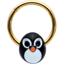 将图片加载到图库查看器，16G 3/8 Gold Tone Round Penguin Face Holiday Hinged Segment Ring
