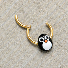 将图片加载到图库查看器，16G 3/8 Gold Tone Round Penguin Face Holiday Hinged Segment Ring
