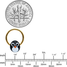 将图片加载到图库查看器，16G 3/8 Gold Tone Round Penguin Face Holiday Hinged Segment Ring
