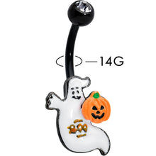 Load image into Gallery viewer, Clear Gem Black Ghost Pumpkin Boo Halloween Belly Ring
