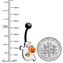 Load image into Gallery viewer, Clear Gem Black Ghost Pumpkin Boo Halloween Belly Ring
