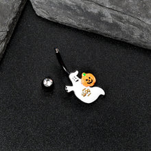 Load image into Gallery viewer, Clear Gem Black Ghost Pumpkin Boo Halloween Belly Ring
