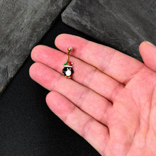 Load image into Gallery viewer, Clear Gem Gold Tone Holly Hat Penguin Holiday Belly Ring
