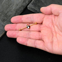Load image into Gallery viewer, 14G Gold Tone Holly Hat Penguin Holiday Industrial Barbell 38mm
