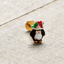 Load image into Gallery viewer, 16G 5/16 Gold Tone Holly Hat Penguin Holiday Labret Monroe Tragus
