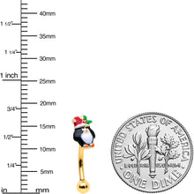 Load image into Gallery viewer, 16G 5/16 Gold Tone Holly Hat Penguin Holiday Curved Eyebrow Ring
