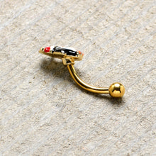 Load image into Gallery viewer, 16G 5/16 Gold Tone Holly Hat Penguin Holiday Curved Eyebrow Ring
