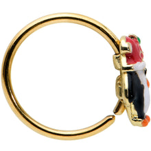 Load image into Gallery viewer, 20G 5/16 Gold Tone Holly Hat Penguin Holiday Nose Hoop
