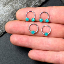 Load image into Gallery viewer, 16G 3/8 Teal Faux Opal Horseshoe BCR Captive Ring Set of 4
