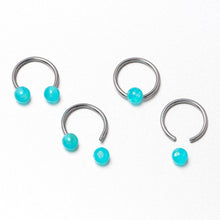 Load image into Gallery viewer, 16G 3/8 Teal Faux Opal Horseshoe BCR Captive Ring Set of 4
