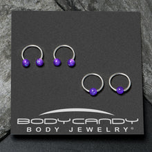 将图片加载到图库查看器，16G 3/8 Purple Faux Opal Horseshoe BCR Captive Ring Set of 4
