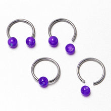 将图片加载到图库查看器，16G 3/8 Purple Faux Opal Horseshoe BCR Captive Ring Set of 4
