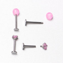 Load image into Gallery viewer, 16G 5/16 3/8 Pink Gem Faux Opal Labret Monroe Tragus Set of 4
