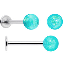 Load image into Gallery viewer, 16G 5/16 3/8 Aurora Gem Green Faux Opal Labret Monroe Set of 4
