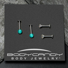Load image into Gallery viewer, 16G 5/16 3/8 Aurora Gem Green Faux Opal Labret Monroe Set of 4
