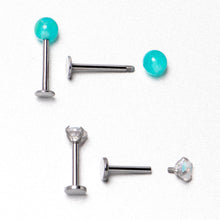 Load image into Gallery viewer, 16G 5/16 3/8 Aurora Gem Green Faux Opal Labret Monroe Set of 4
